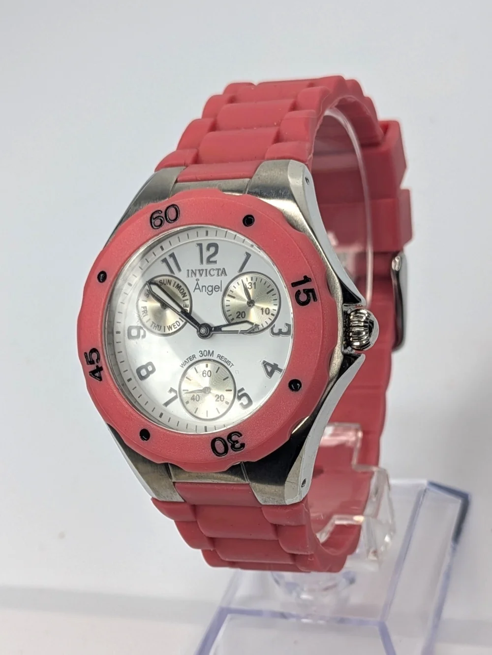Invicta Angel Watch Women's Silicone Chronograph 30M Quartz Pink & Silver 0706